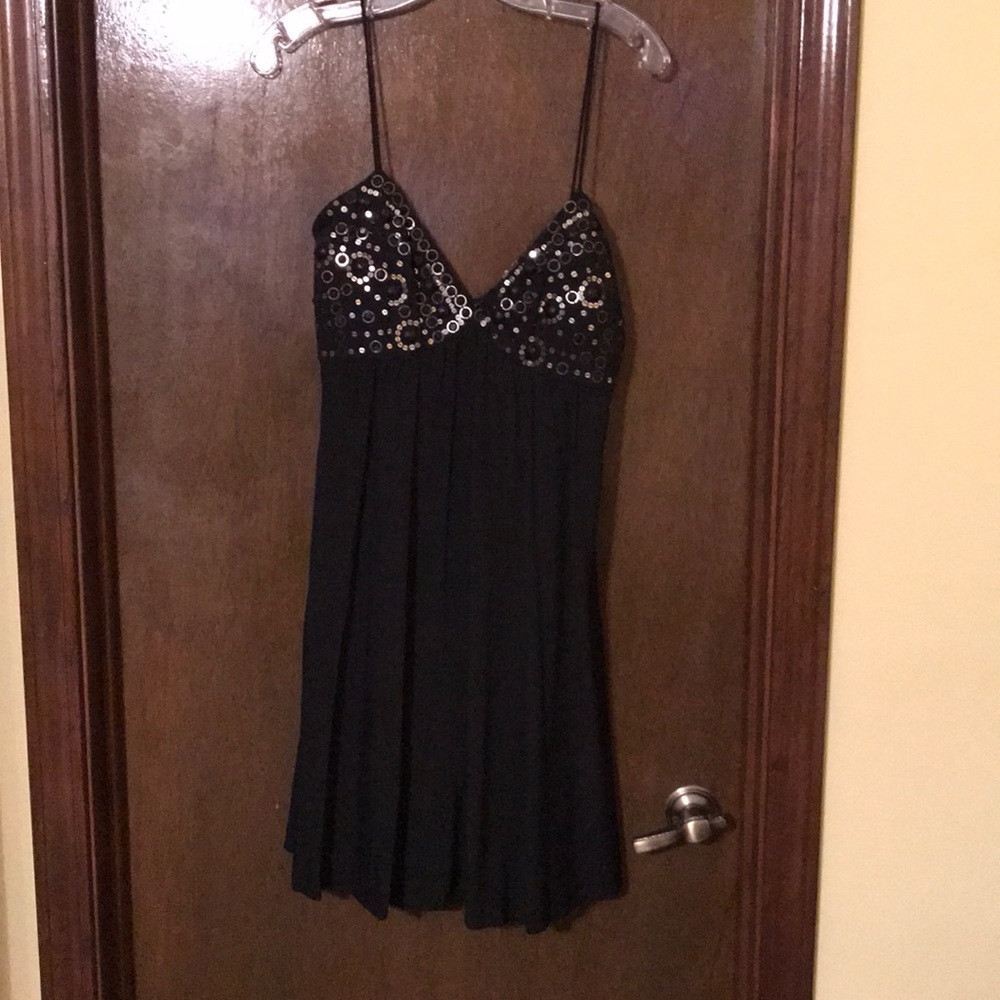 Short black cocktail dress with beads and sequins